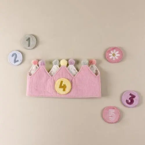 Little Dutch | Kroontje | Verjaardagskroon | Cijfers 1 - 5 jaar | Roze | 7 delig | 1+