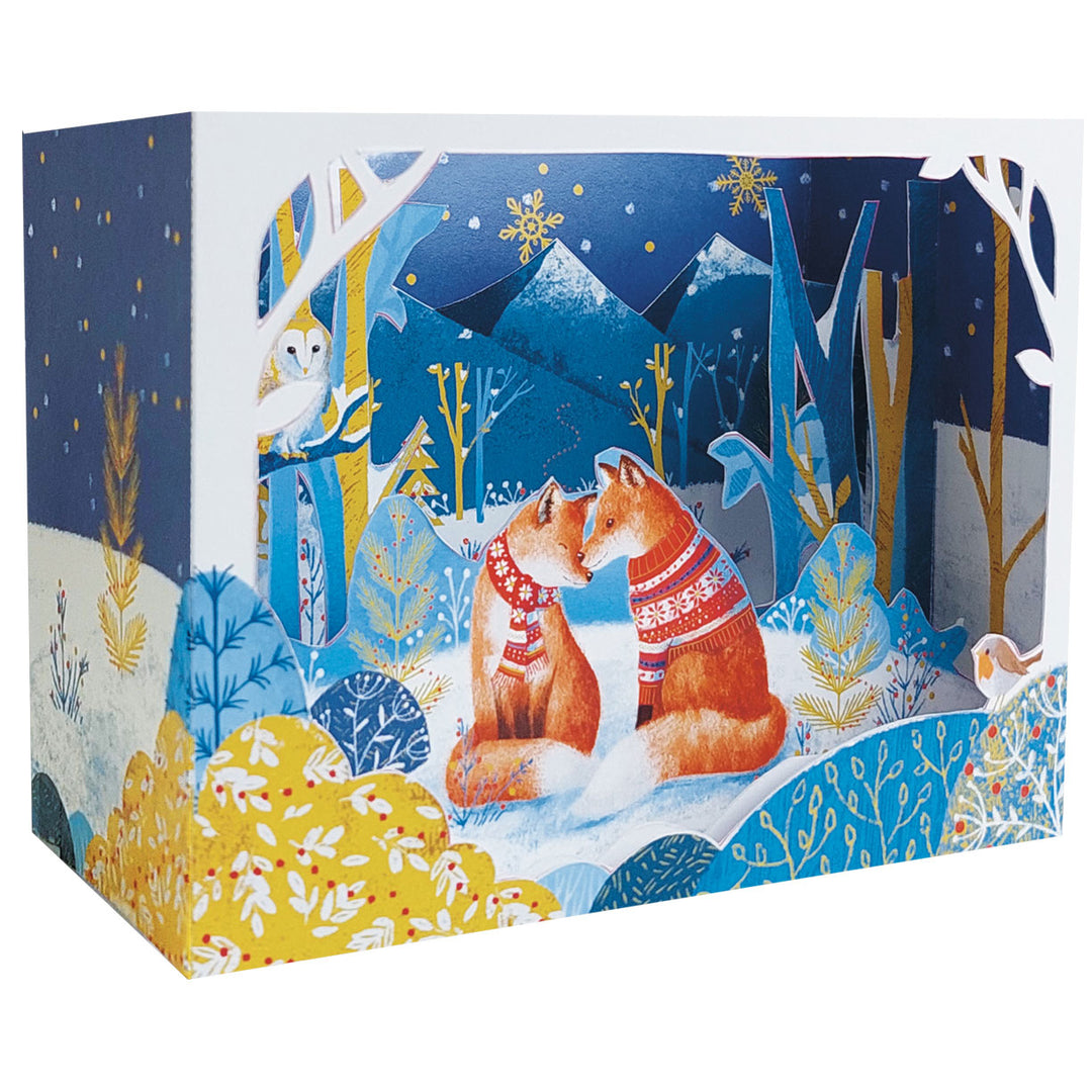 Carte de Noël Signature | Renards dans une forêt enneigée | 14.5 × 11 cm