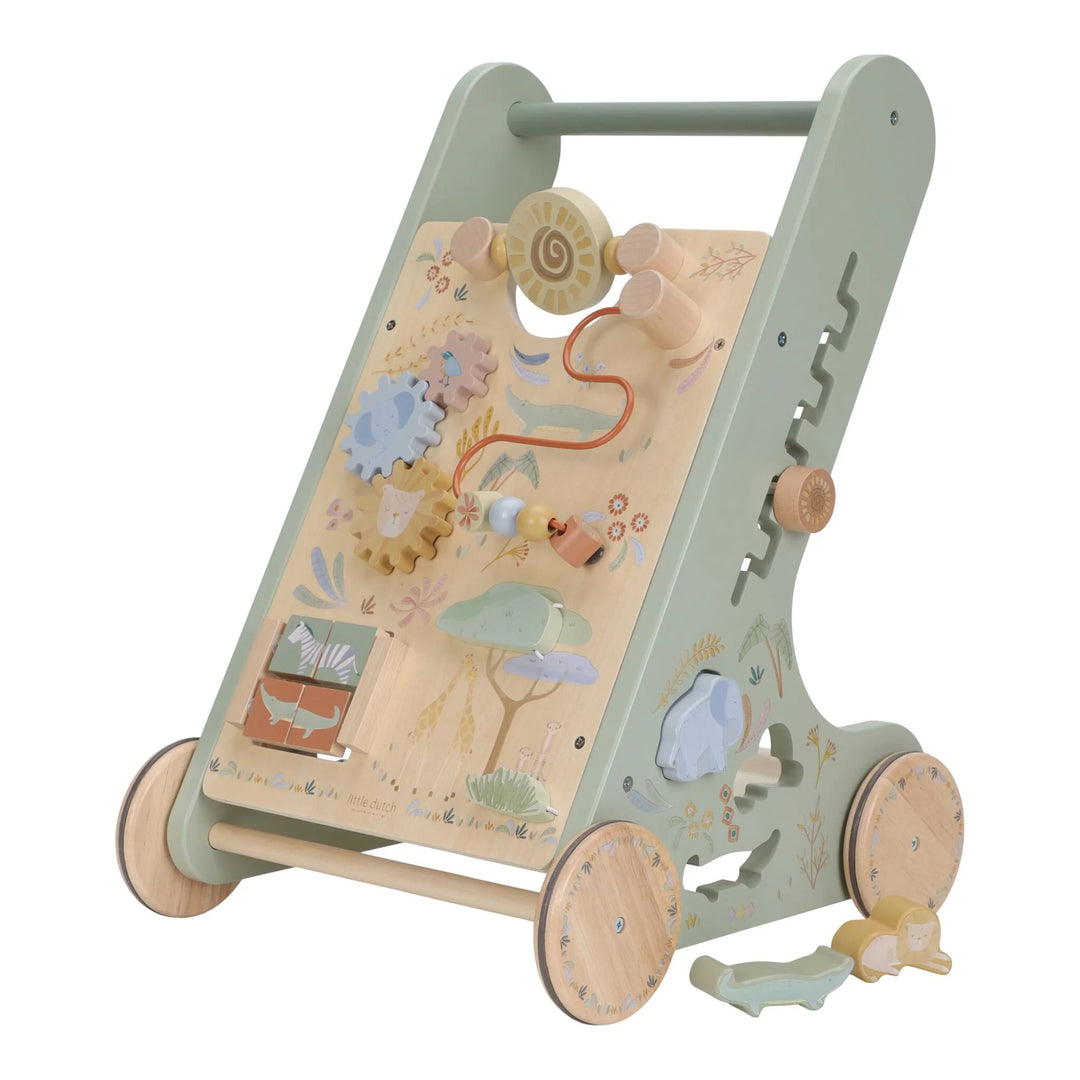 Little Dutch Safari Friends houten activiteitenloopwagen met uitneembare blokken