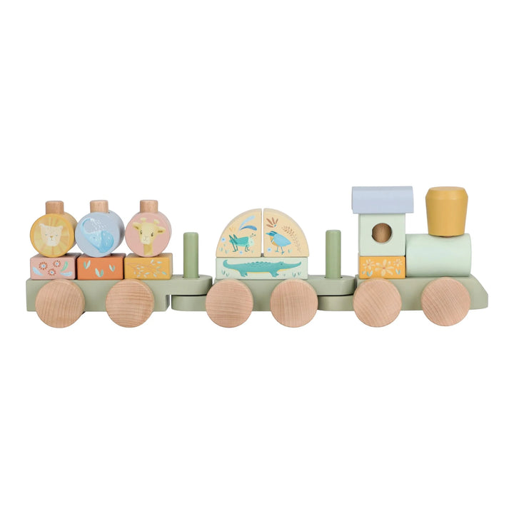 Little Dutch | Houten Blokkentrein | Safari Friends | 17 delig | 45 cm | 1+