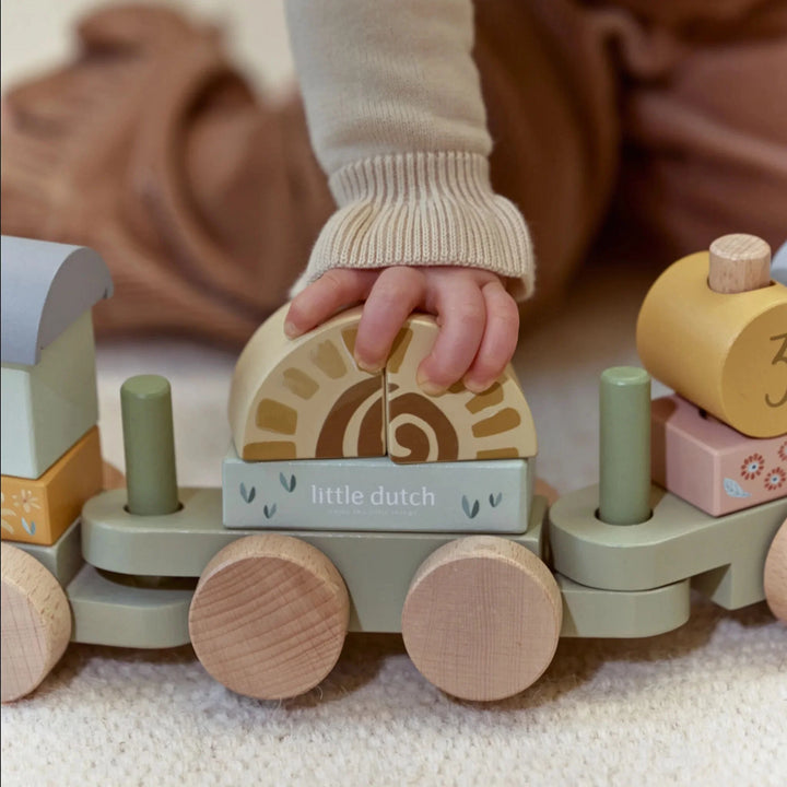 Little Dutch | Houten Blokkentrein | Safari Friends | 17 delig | 45 cm | 1+
