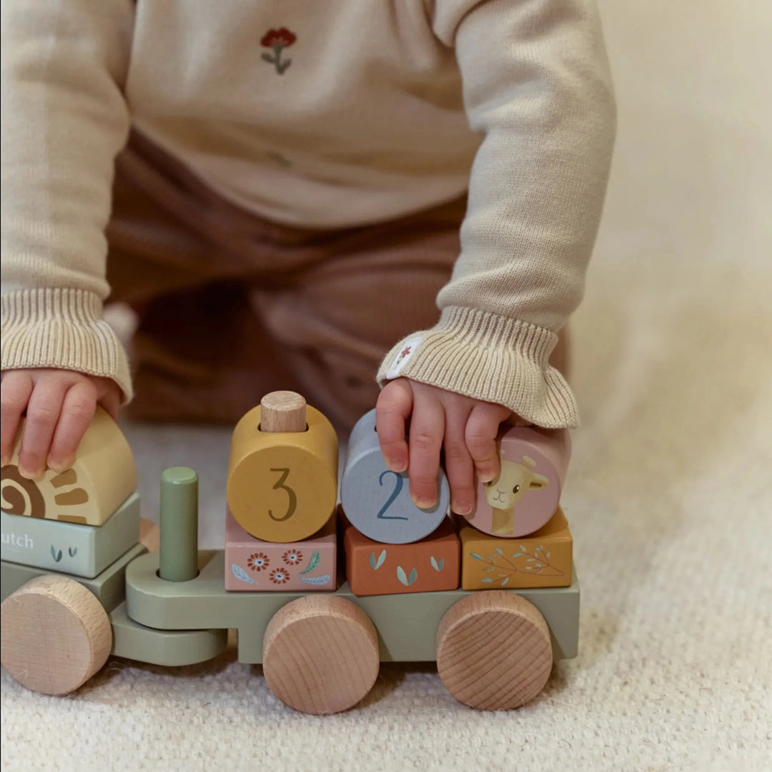 Little Dutch | Houten Blokkentrein | Safari Friends | 17 delig | 45 cm | 1+