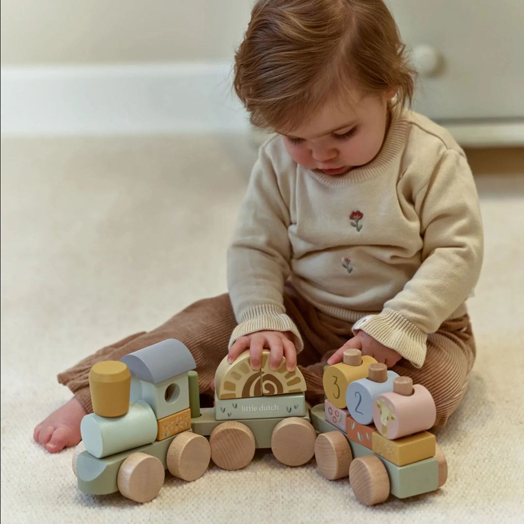 Little Dutch | Houten Blokkentrein | Safari Friends | 17 delig | 45 cm | 1+