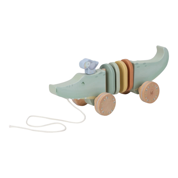 Little Dutch | Houten Trekfiguur  | Safari Friends | Alligator | 32 x 10 x 12 cm | 1+