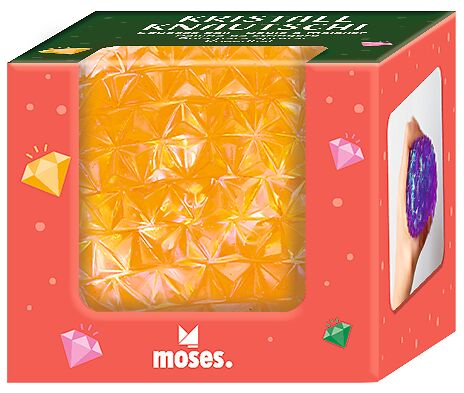 Balle anti-stress orange Moses à relief cristallin dans son emballage.