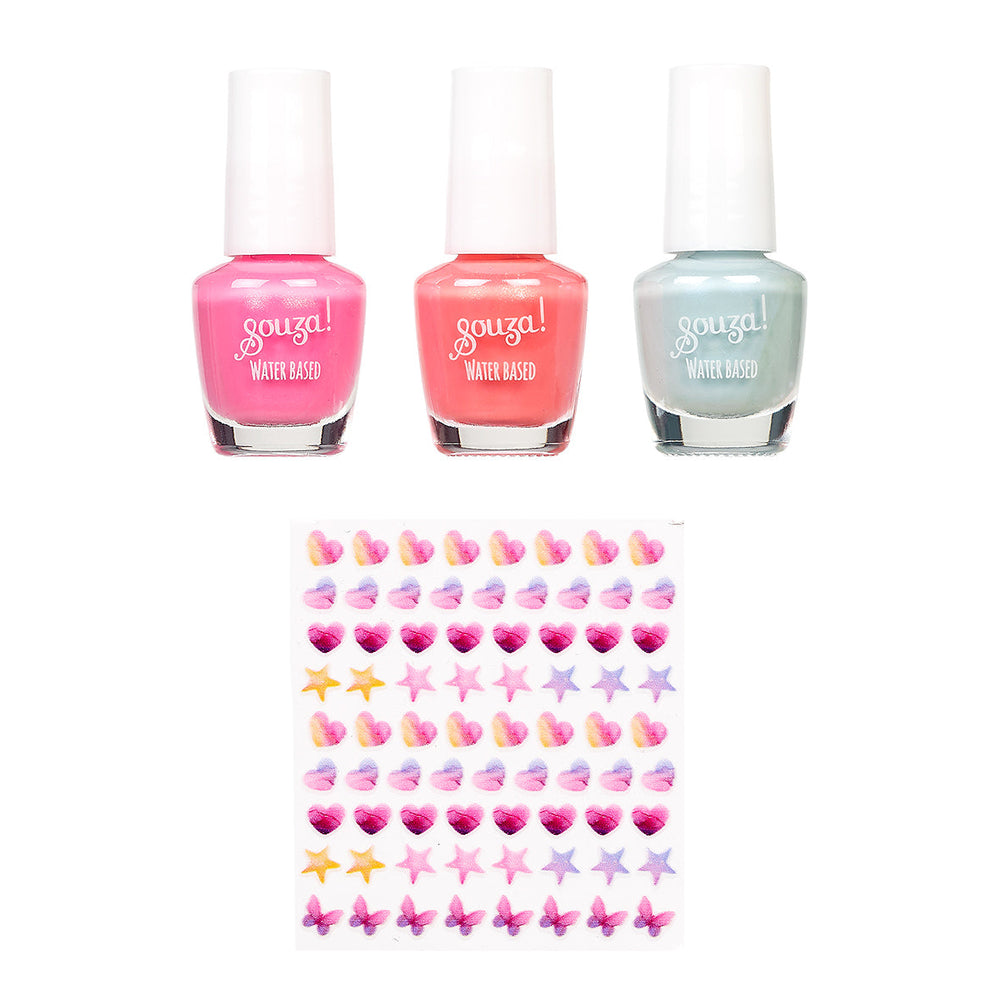 Souza Unicorn Nagellackset, 3 Fläschchen und Sticker