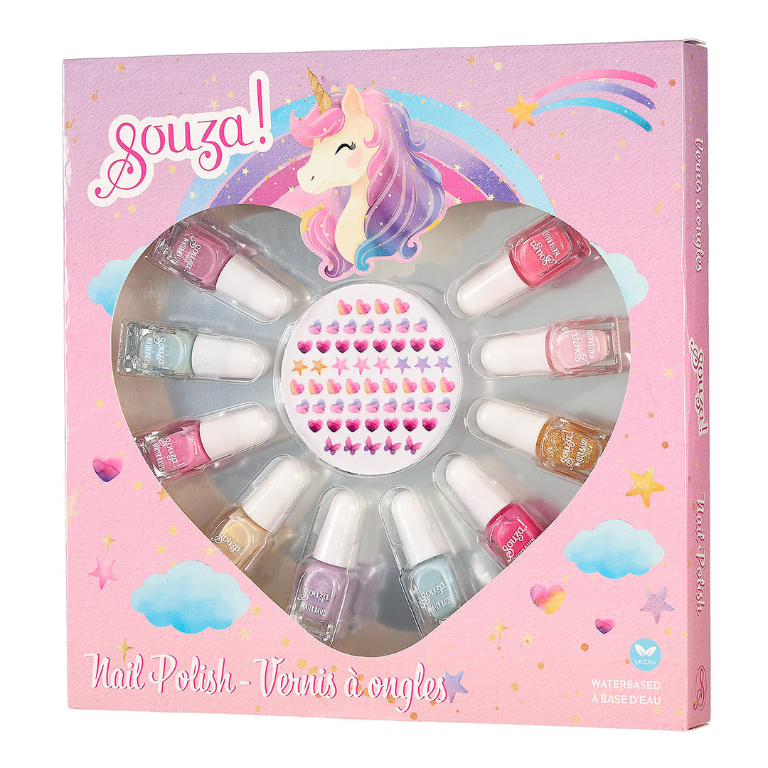 Souza Unicorn nail polish gift set, 10 colours and stickers