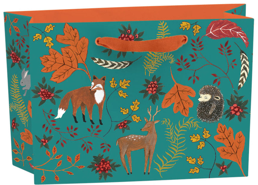 Roger La Borde cadeautas Golden Bough, Small Landscape, liggend, met dieren en sierlijke takken op een blauwgroene achtergrond.