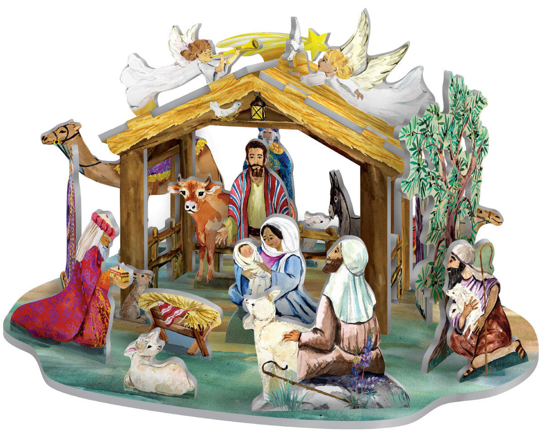 Roger La Borde The Christmas Story Petite assemblé, avec une crèche avec les personnages de la Nativité.