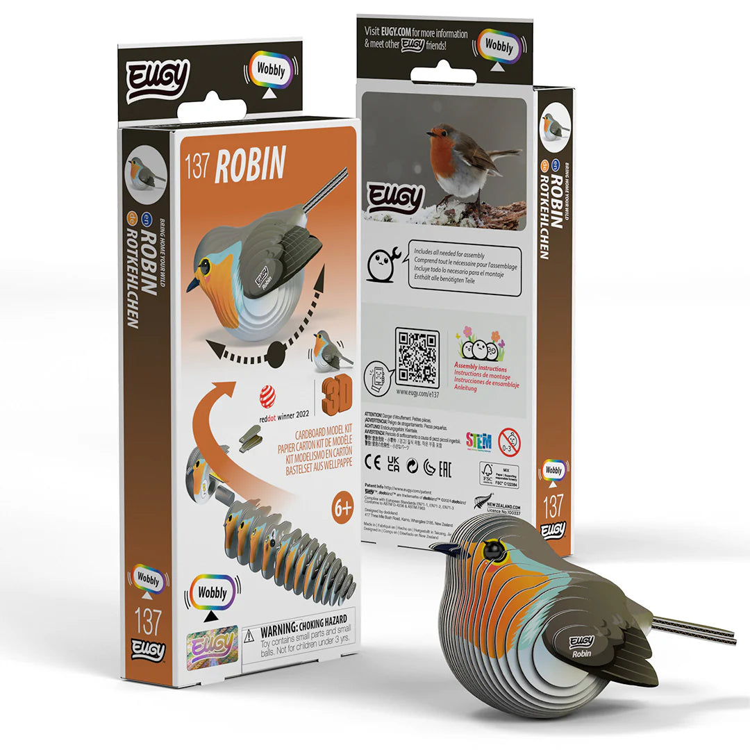 Eugy | 3D Cardboard Model Kit | Bird Life | Roodborst | 34 stukjes | 6+