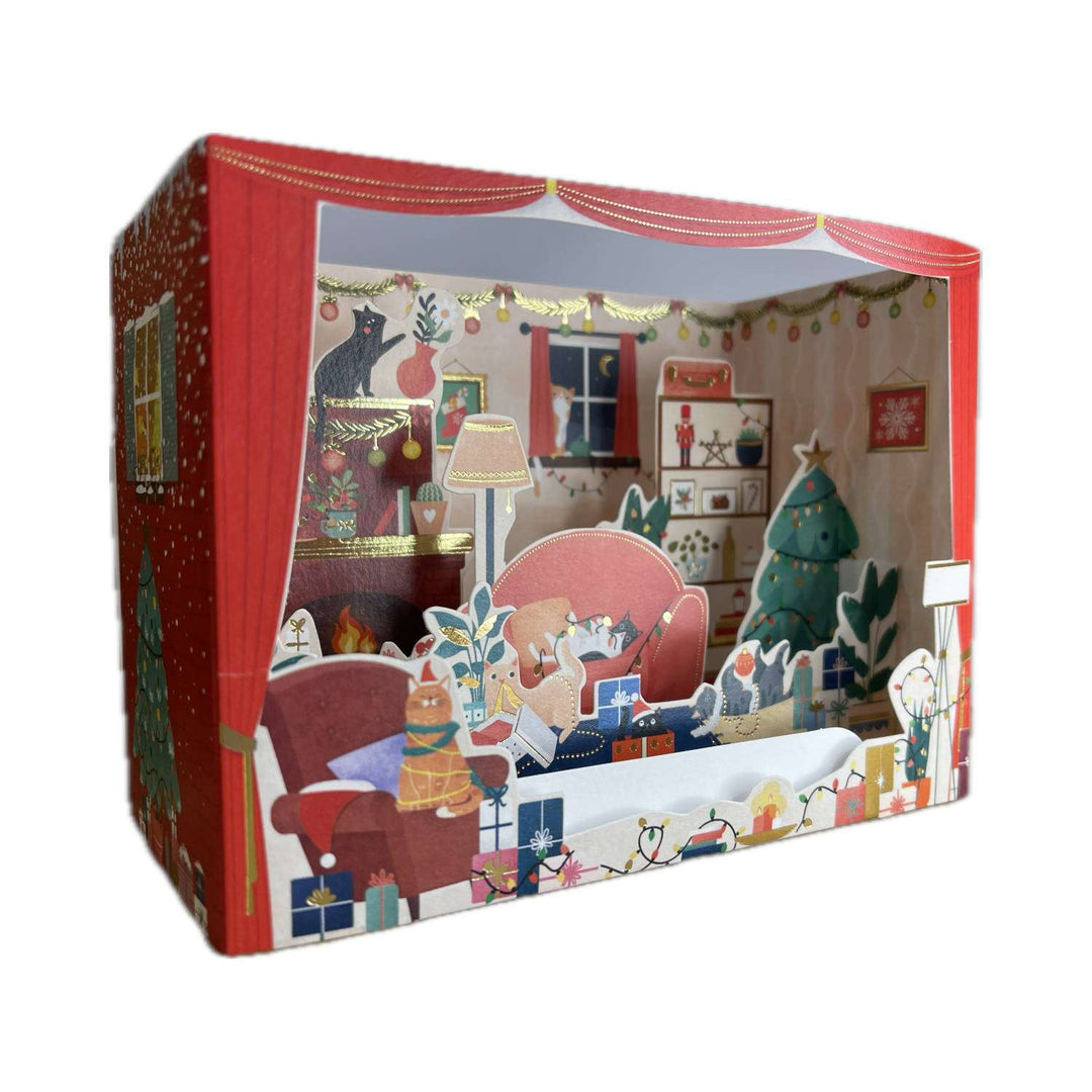 Carte de Noël Signature | Chats dans un salon décoré pour Noël | 14.5 × 11 cm