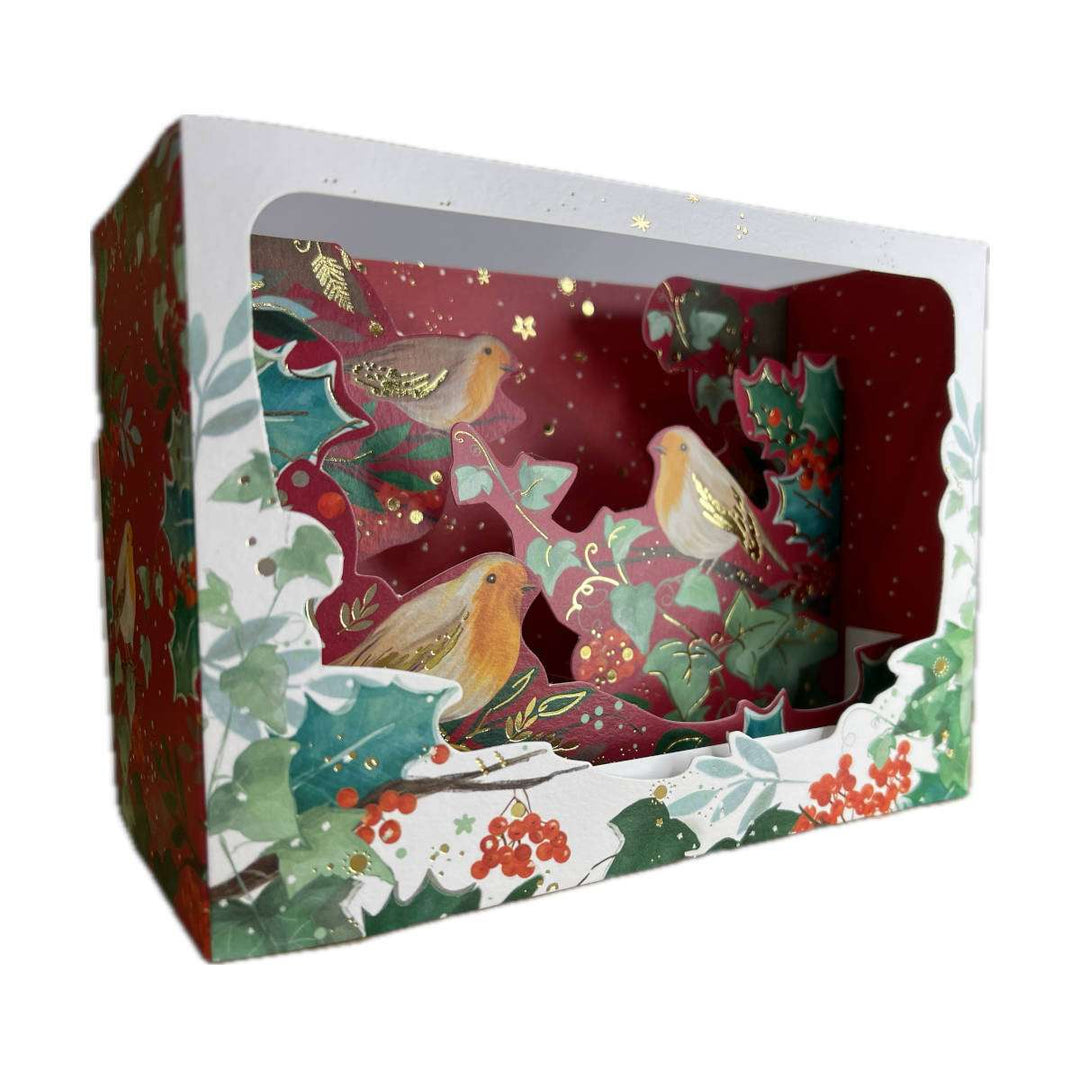 Carte de Noël Signature | Oiseaux d’hiver parmi le houx | 14.5 × 11 cm