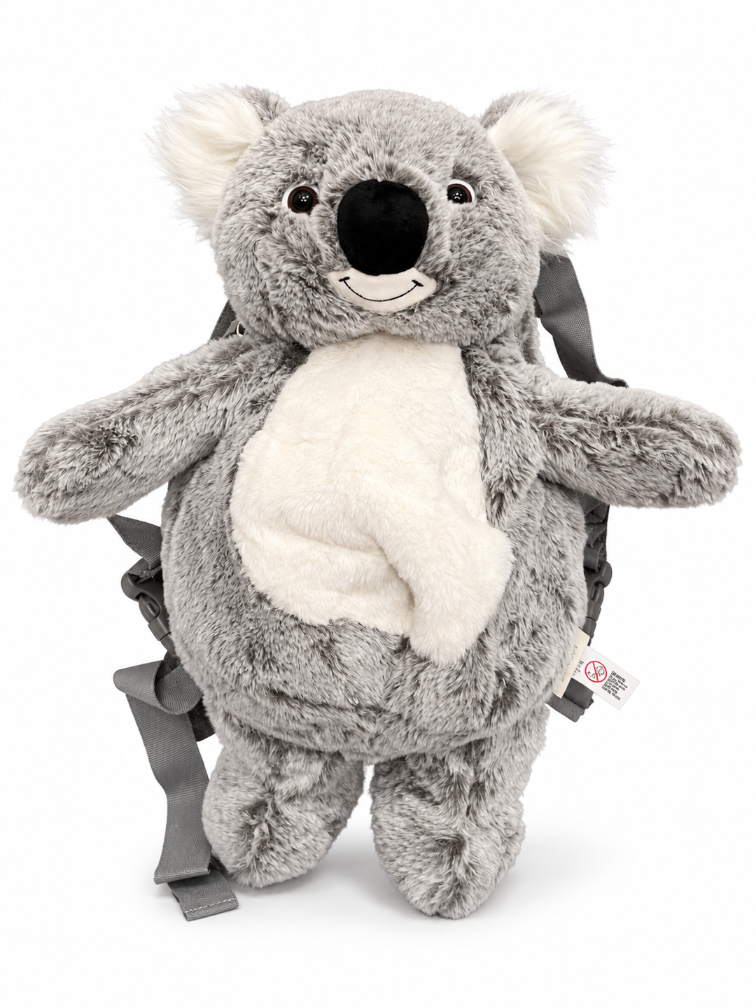 Sac à dos koala en peluche Cute by Felix – vue de face avec ventre blanc et nez noir