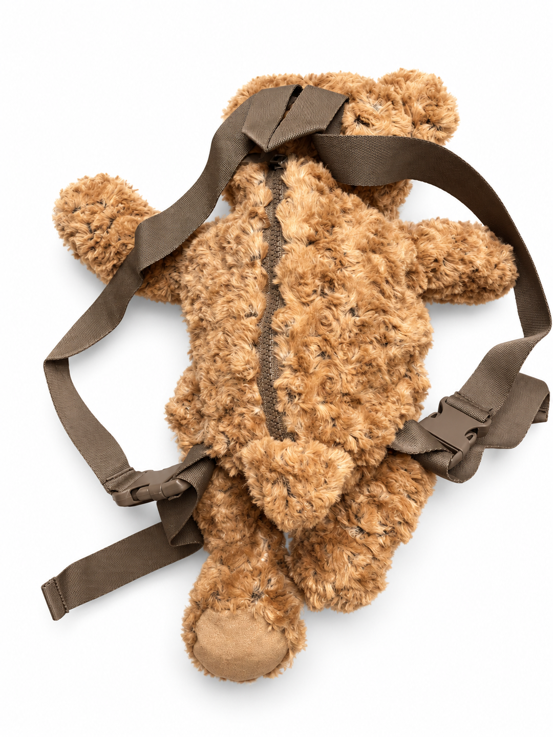 Cute by Felix pluche berenrugzak – achteraanzicht met ritssluiting en bruine schouderbanden