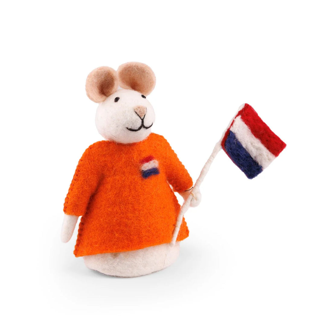 Wolvilt | Decoratieve Muis met Nederlandse Vlag