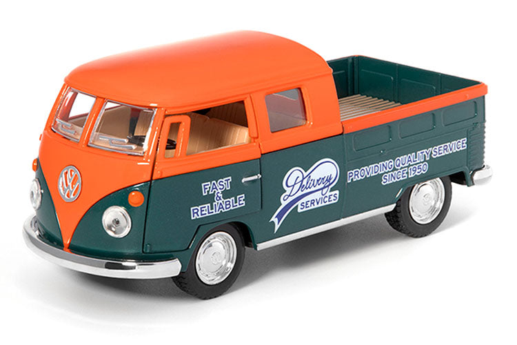 Groen-oranje Kinsmart Volkswagen Bus Double Cab Pickup uit 1963