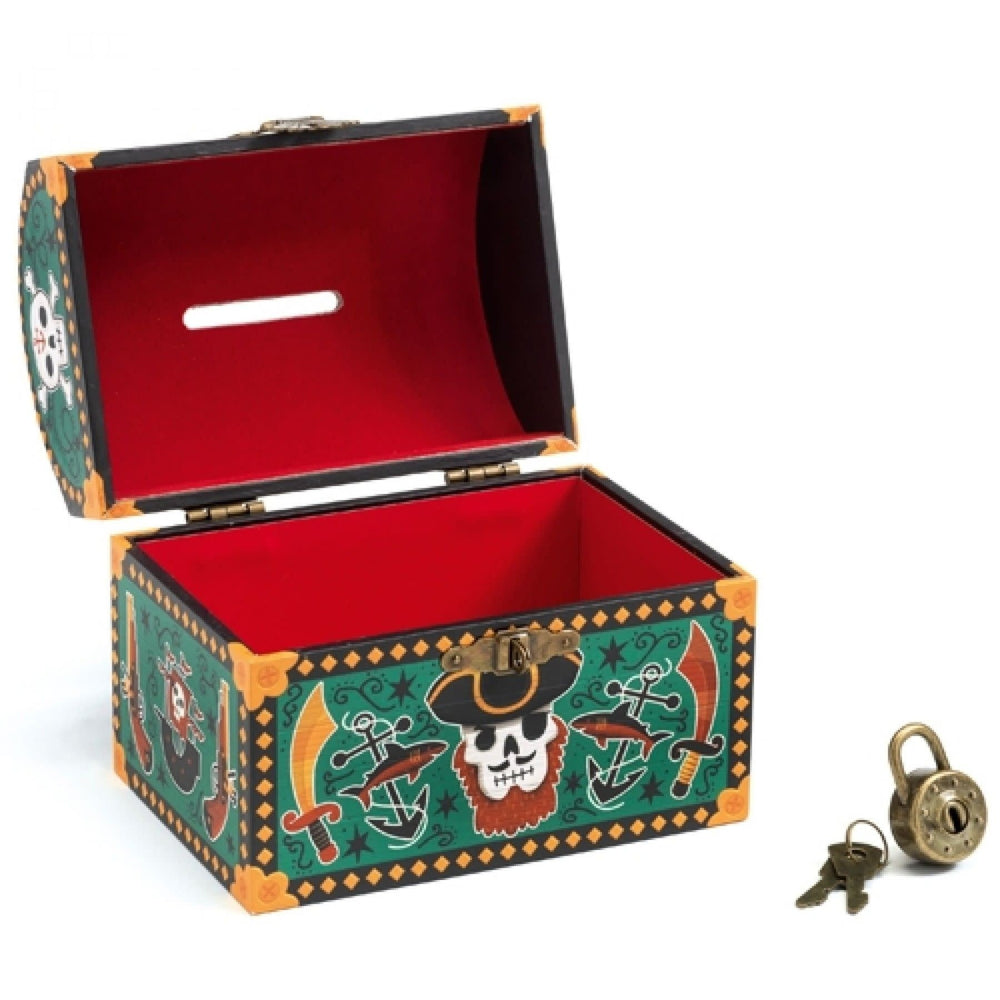 Djeco | Spaarpot | Schatkist | 8 x 12 x 10 cm | Piraten