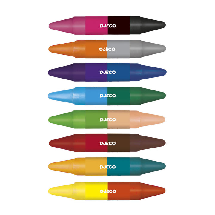 Djeco | 8 Twins Crayons | 16 Kleuren | Waskrijt | 3+