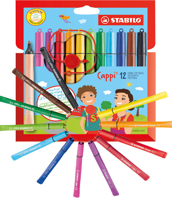 STABILO Cappi viltstiften met dopring - etui met 12 kleuren