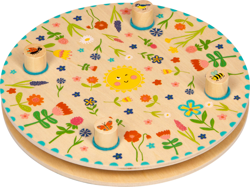 Ronde houten Kids of Summer-bloemenpers met bloemen, bijen en vlinders