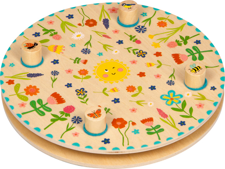 Ronde houten Kids of Summer-bloemenpers met bloemen, bijen en vlinders