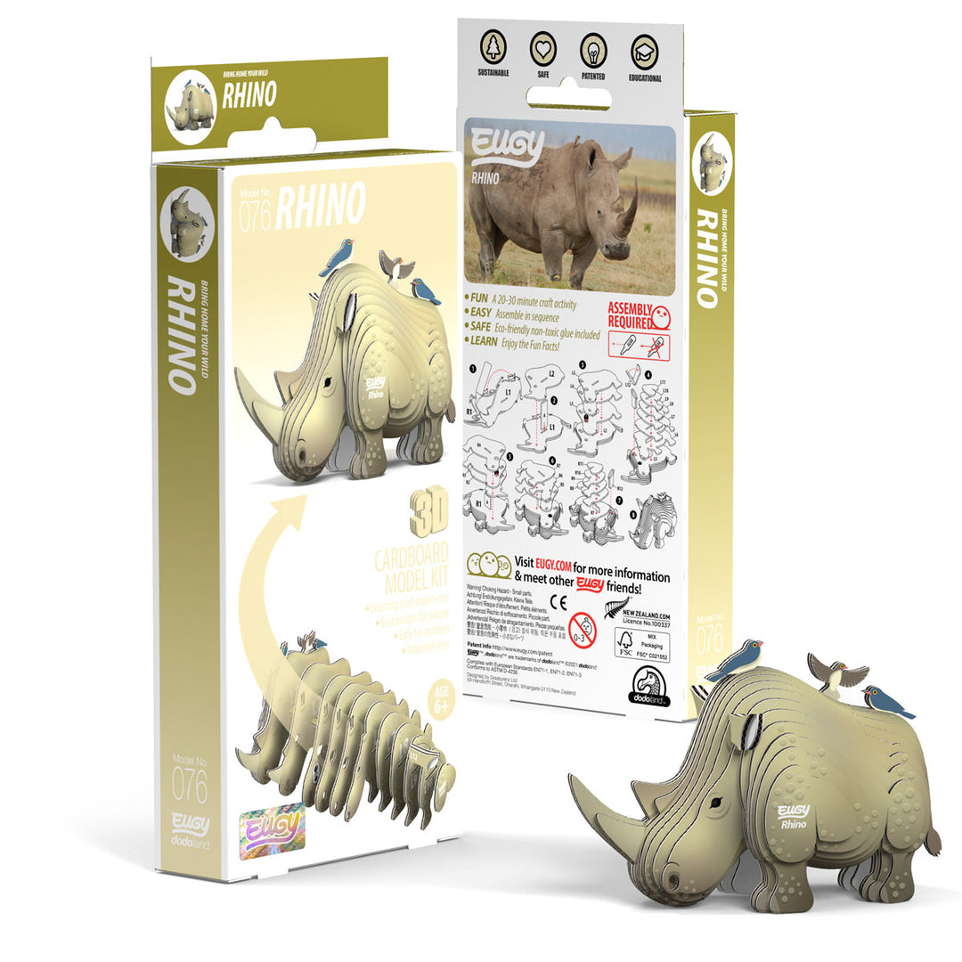 Eugy | 3D Cardboard Model Kit | Wild Life | Neushoorn | 29 stukjes | 6+