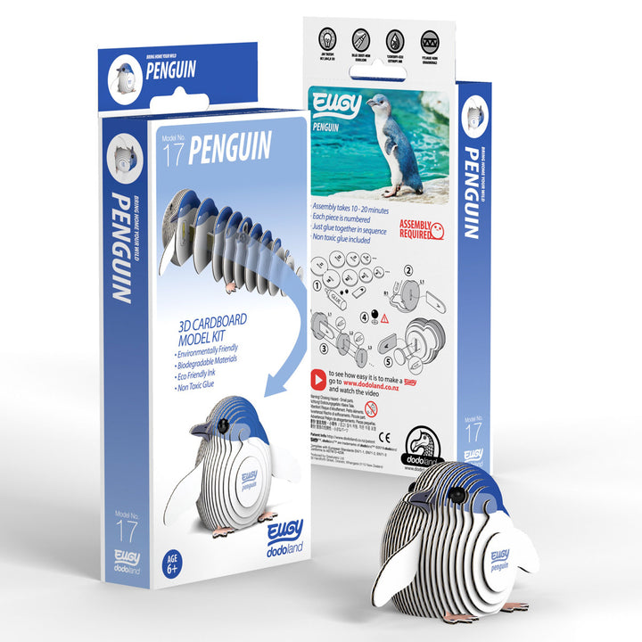 Eugy | 3D Cardboard Model Kit | Bird Life | Blauwe Pinguïn | 28 stukjes | 6+