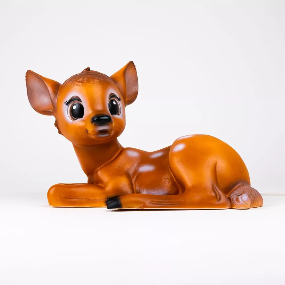 Brown Egmont Toys lying fawn lamp, unlit and shown in full against a white background