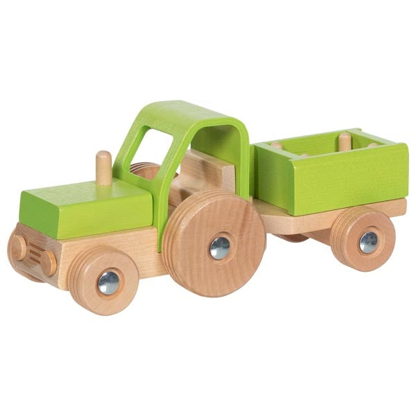 Goki | Houten Traktor met Aanhanger | 25,5 cm | 2+