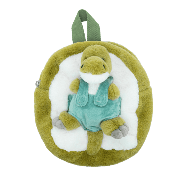 Cute by Felix army-green plush dinosaur backpack with small dinosaur toy