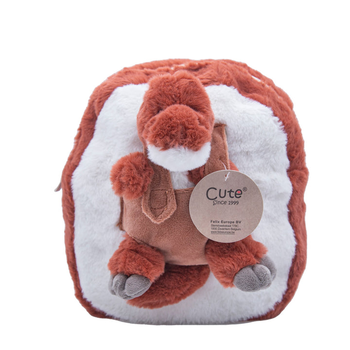 Cute by Felix red-brown plush dinosaur backpack with small dinosaur toy