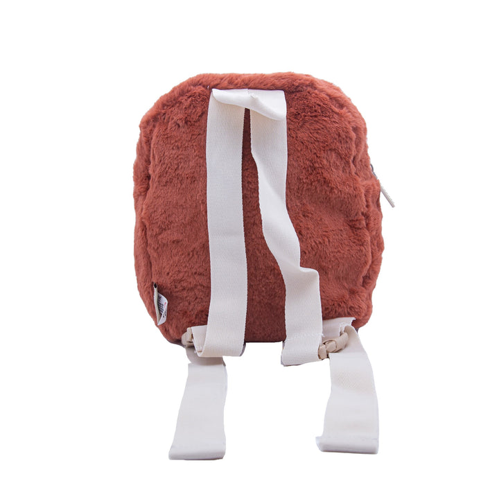 Back of the red-brown dinosaur backpack with adjustable shoulder straps
