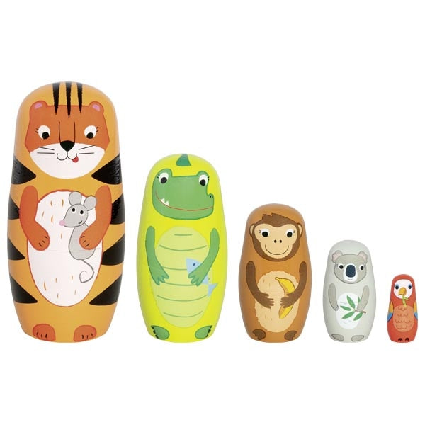 Goki | Houten Matroesjka | Tiger Tavi and his friends | 14,5 cm | 5-delig | 3+