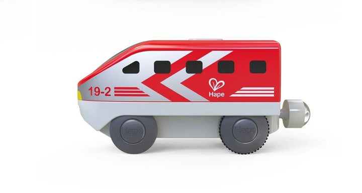 Vue latérale de la locomotive Intercity Hape rouge