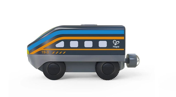Zijaanzicht van de zwarte Hape Intercity-locomotief