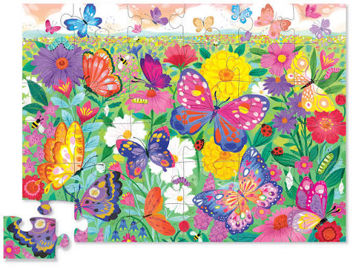 Crocodile Creek | Shaped Box Floor Puzzle | Butterfly Garden (Foil Stamped) | 36 pieces | 3+