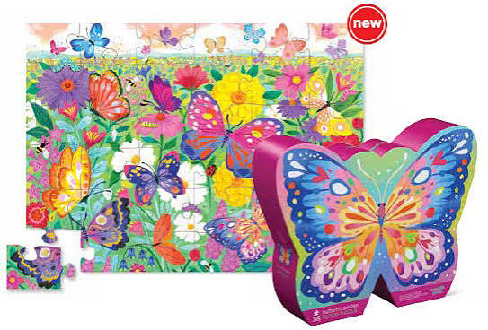 Crocodile Creek | Shaped Box Floor Puzzle | Butterfly Garden (Foil Stamped) | 36 pieces | 3+