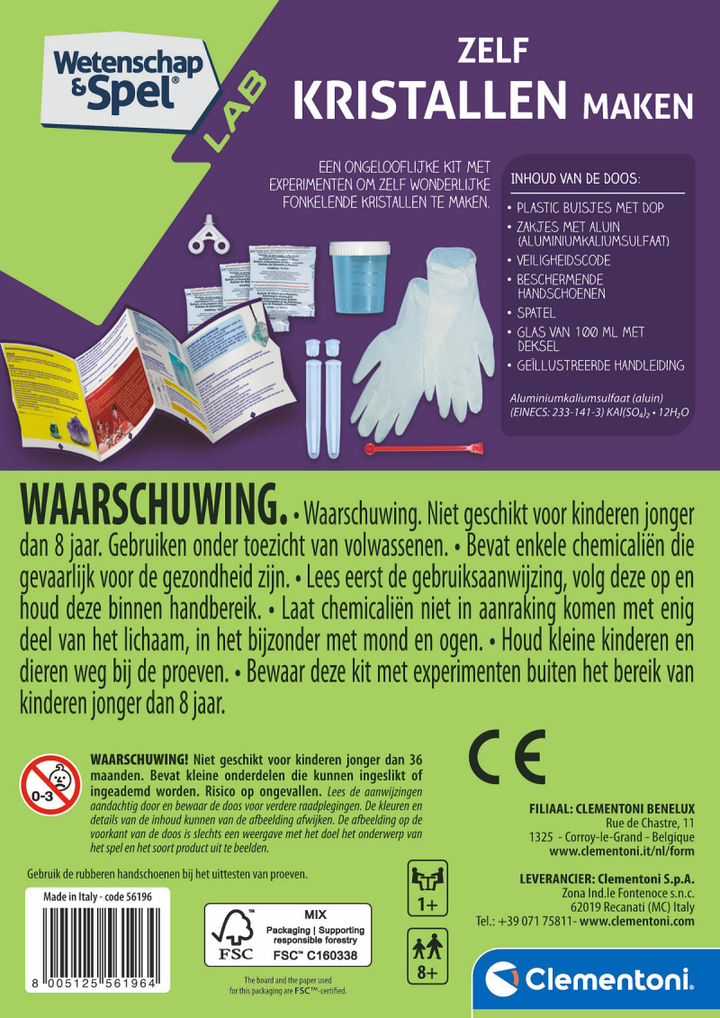 Clementoni – Rückseite mit Inhalt und Warnhinweisen