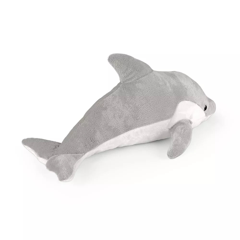 Rücken- und Seitenansicht des grauen Rappa ECO-Plüschdelfins, 38 cm