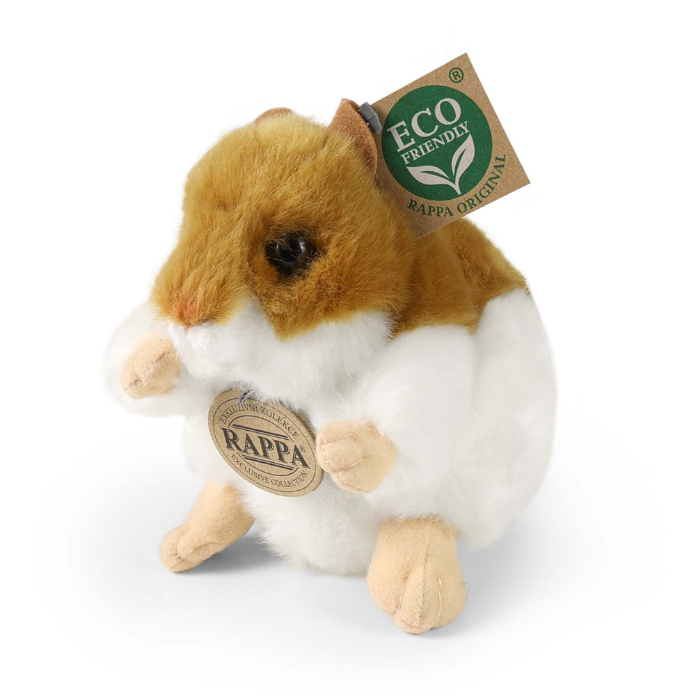 Braun-weißer Rappa ECO-Plüschhamster, 13 cm, schräg von vorn