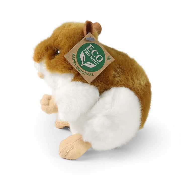 Seitenansicht des braun-weißen Rappa ECO-Plüschhamsters, 13 cm