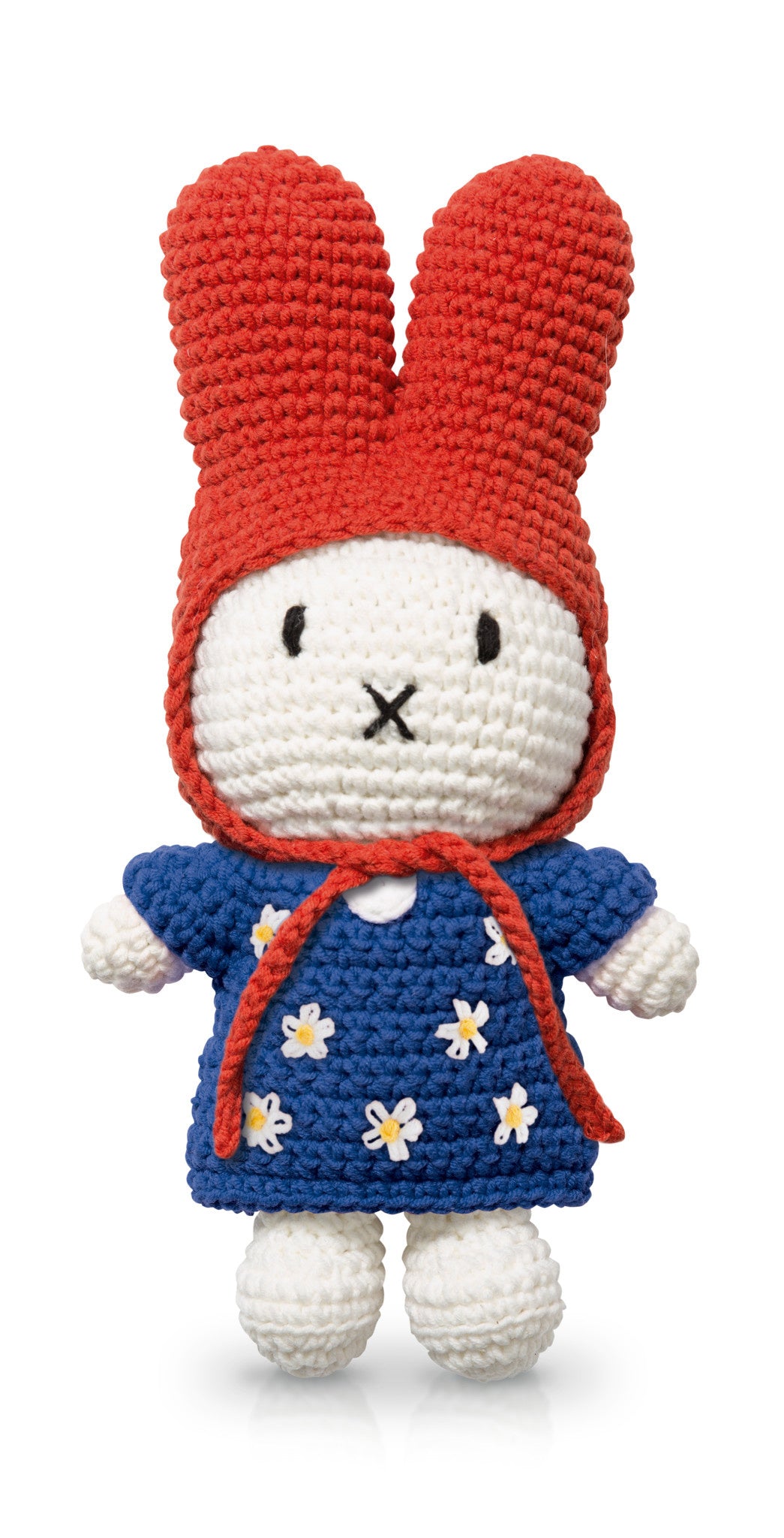 Crochet Plush Toy | Miffy | Blue Flower Dress | Red Hat | 25 cm | 100% Cotton | 0+
