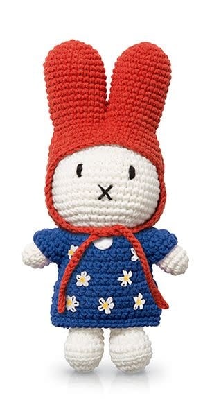 Crochet Plush Toy | Miffy | Blue Flower Dress | Red Hat | 25 cm | 100% Cotton | 0+