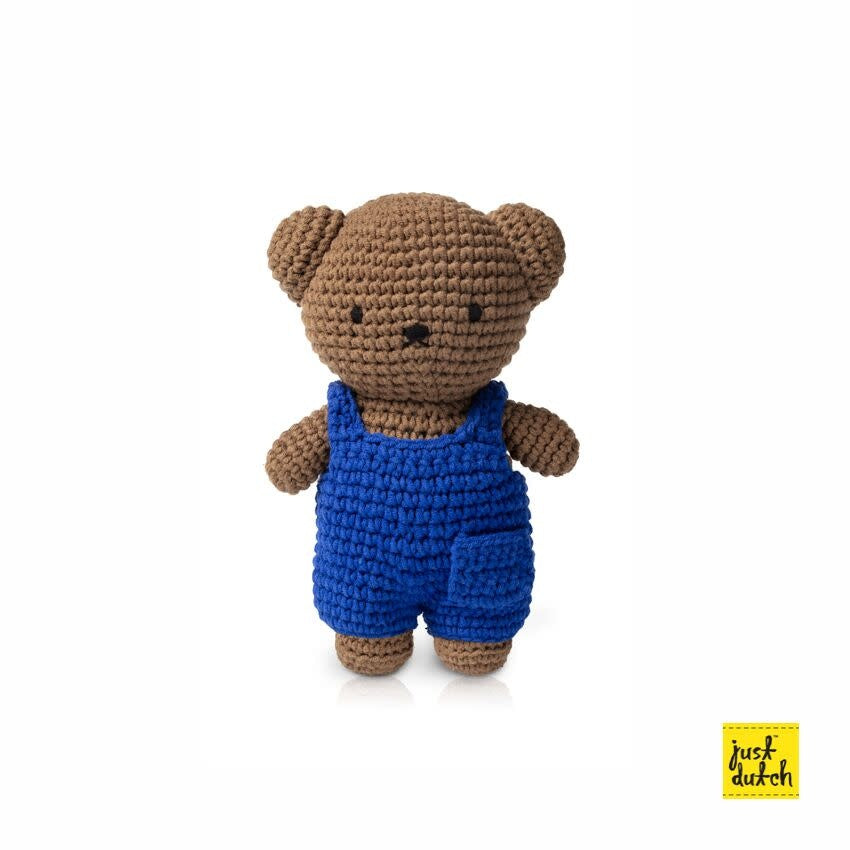 Crochet Stuffed Animal | Boris | Blue Overall | 20 cm | 100% Cotton | 0+