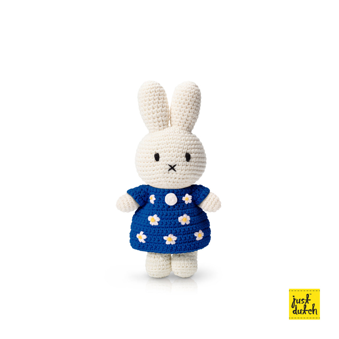 Gehaakte Knuffel | Miffy/Nijntje | Blue Flower Dress | 25 cm | 100 % Cotton | 0+