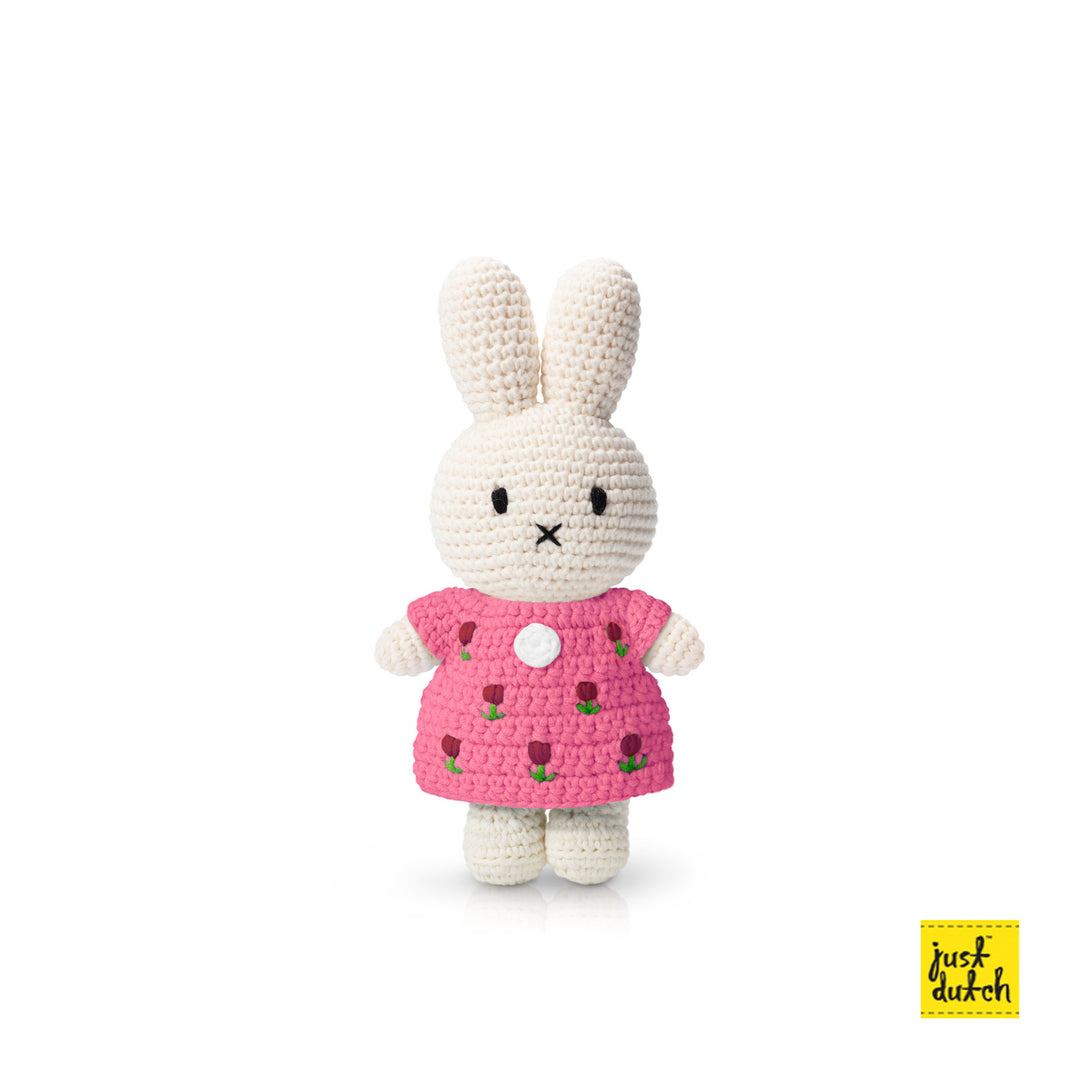 Gehaakte Knuffel | Miffy/Nijntje | Pink Tulip Dress | 25 cm | 100 % Cotton | 0+