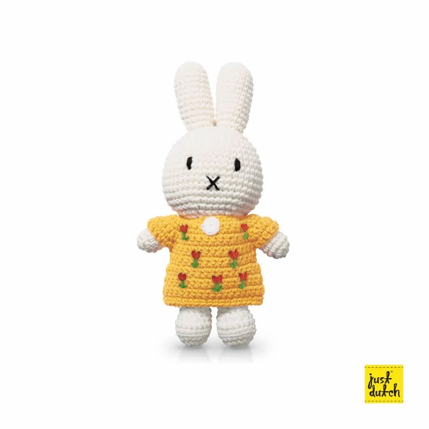 Gehaakte Knuffel | Miffy/Nijntje | Yellow Tulip Dress | 25 cm | 100 % Cotton | 0+