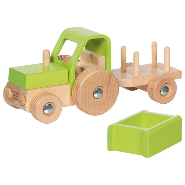 Goki | Houten Traktor met Aanhanger | 25,5 cm | 2+