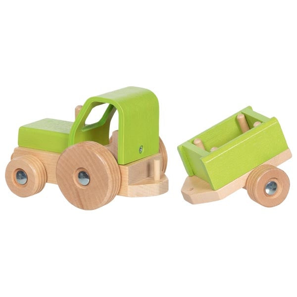 Goki | Houten Traktor met Aanhanger | 25,5 cm | 2+