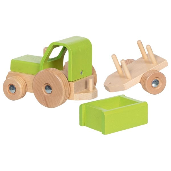 Goki | Houten Traktor met Aanhanger | 25,5 cm | 2+